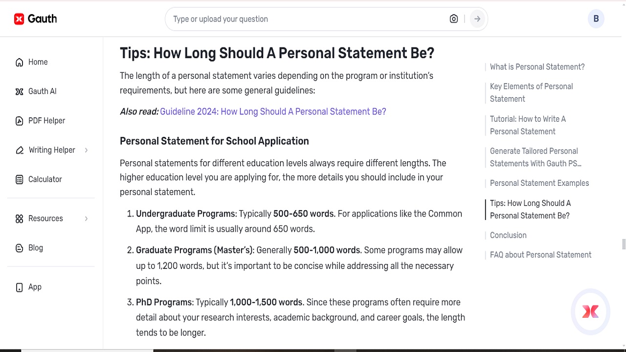 Gauth Insights: How Many Words Should a Personal Statement Have for Graduate School